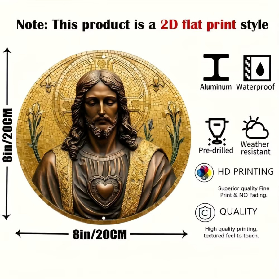 CIFBUY Vintage Metallschild Jesus Religiöse Wandkunst Runde Plakette Gold Durchmesser: 20,32 cm - Bild 2