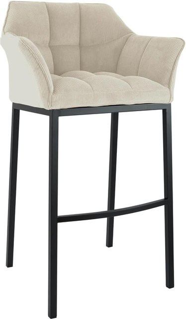 DELUKE Barhocker GIBEL mit Lehne aus Metall und Cord in Creme und Schwarz, B/T/H: 64 x 48 x 110 cm - Bild 1