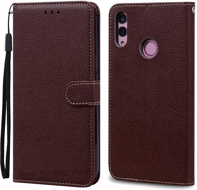 Leder-Brieftasche Flip Case für Huawei P Smart 2019 (POT-LX1, POT-LX3) in Kaffeebraun mit Silikonabdeckung - Bild 1