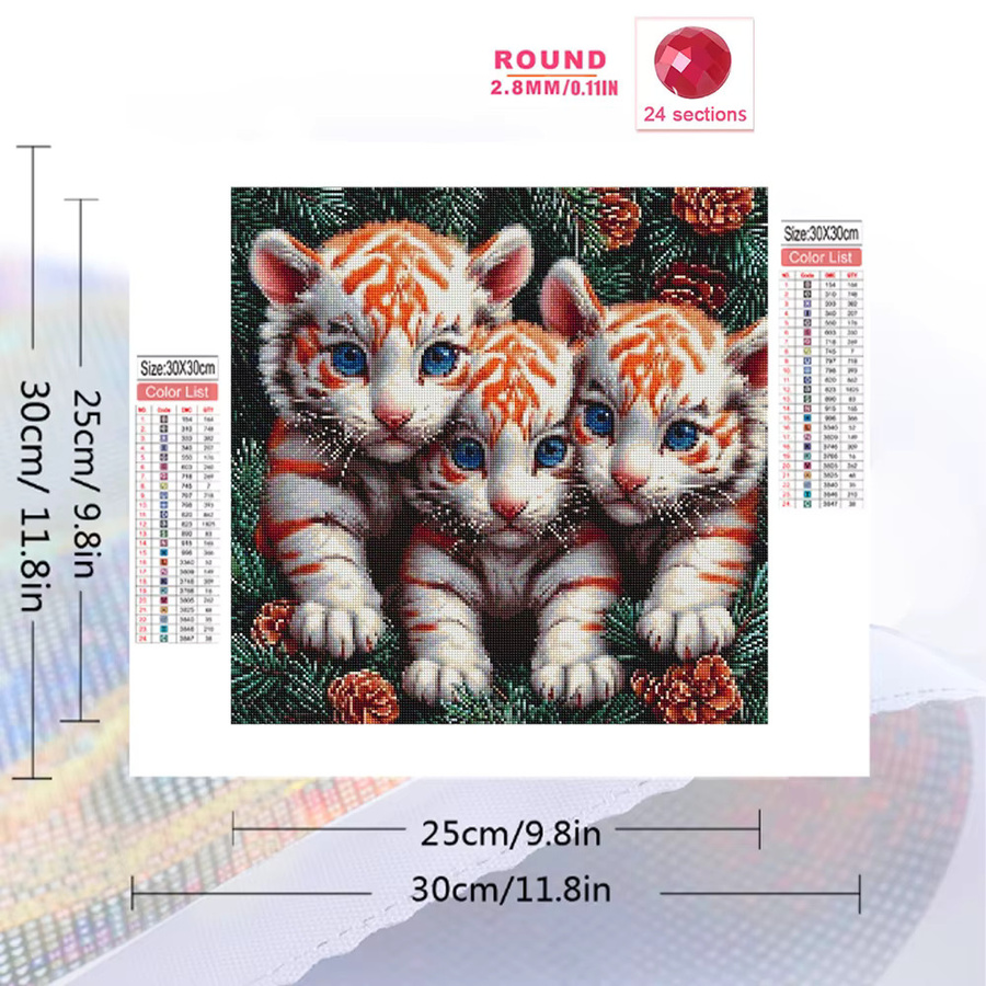 EverShine DIY Tiger-Diamantmalerei mit Tier-Motiv in Mehrfarbig, rundes Mosaik-Set für Anfänger zur Heimdekoration - Bild 2