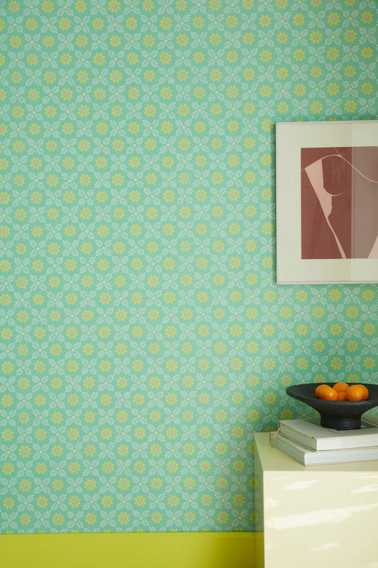Little Greene Tapete Ditsy Block Green Verditer in floralem Vintage-Design aus Vlies - Bild 2