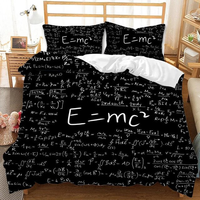 Mathe Bettwäsche-Set mit mathematischem Formel-Druck von Your Warm Home in Schwarz, bestehend aus Bettbezug und Kissenbezug aus Polyester, B/H: 135 x 200 cm - Bild 1