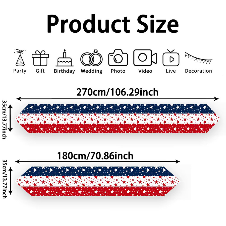AFYPRTY Tischläufer mit amerikanischer Flagge und Sternen aus Polyester, B/H: 180 x 35 cm - Bild 3