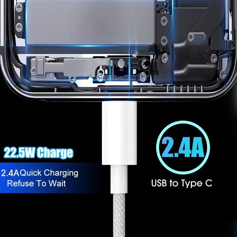 OIITH USB-A auf USB-C Kabel in Weiß mit Nylon-Geflecht für schnelles Laden und Datenübertragung - Bild 6