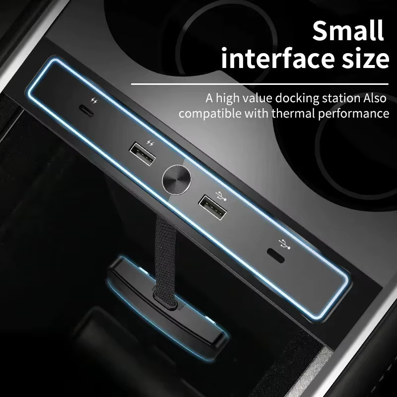 YouGallop USB-C Dockingstation Erweiterungsadapter für Tesla Model 3 und Model Y, Intelligenter USB-Hub Mittelkonsolen-Adapter Schnellladegerät, Schwarz - Bild 4