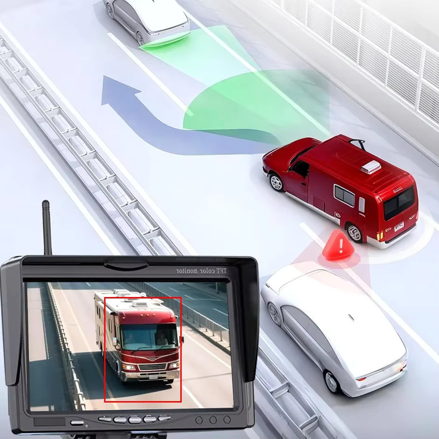 QXNY Drahtlose Rückfahrkamera mit 7 Zoll Monitor und BSD AI-Erkennung in Schwarz für LKW, Bus, Wohnmobil und Anhänger - Bild 6