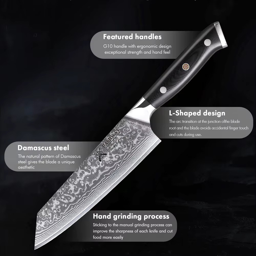 DASHWAY Kiritsuke-Bunka-Kochmesser im japanischen Stil aus Damaststahl mit Holzgriff, 15,24 cm - Bild 5