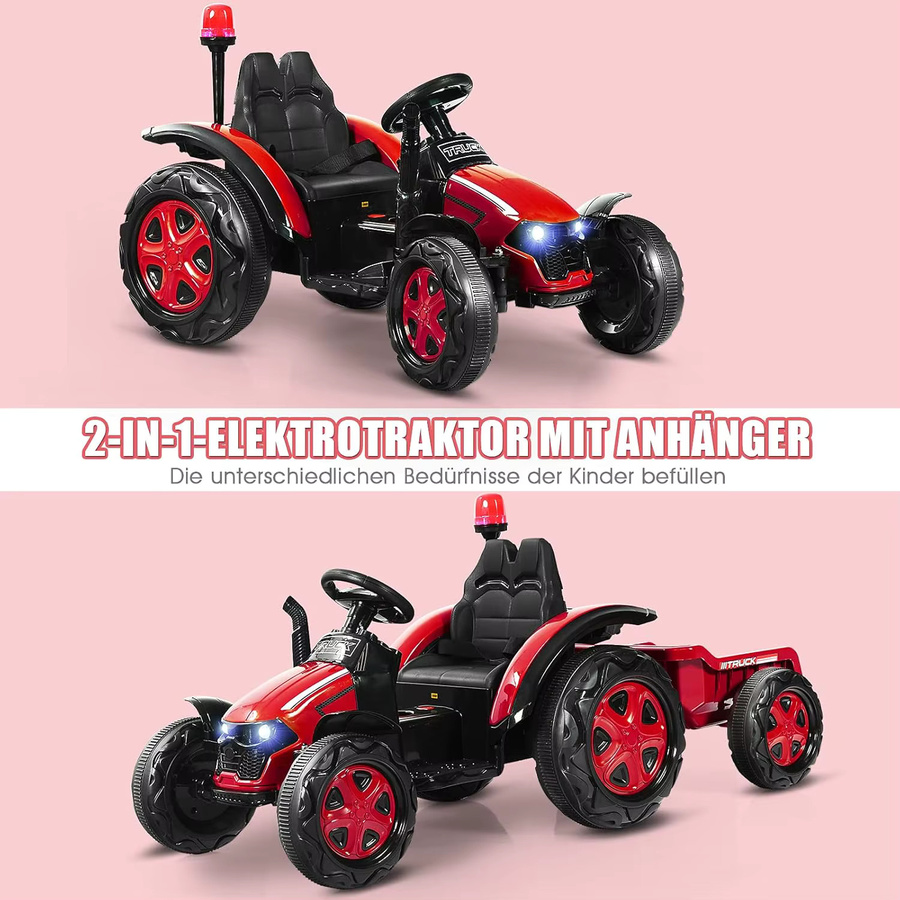 GOFLAME Elektro-Traktor mit abnehmbarem Anhänger, 12V, mit Fernbedienung, mit Warnlicht - Bild 2