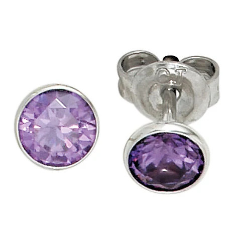Colfem Ohrstecker 925 Silber, Zirkonia, lila, violett - Bild 1