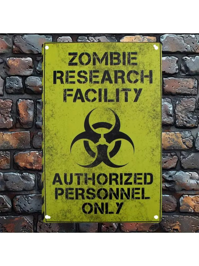 Potdemiel Vintage Zombie Research Facility Biohazard Warnschild aus Weißblech als Metallwanddekoration - Bild 2