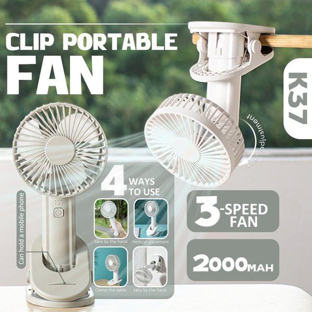 HAOYUNMA 5-in-1 USB Tragbarer Ventilator in Weiß mit 3 Geschwindigkeiten, 2000mAh Akku, Handyständer und 180 Grad verstellbarem Design als Hand-, Tisch-, Wand- und Clip-Ventilator - Bild 1