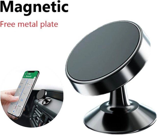 Universelle magnetische Autotelefonhalterung aus Metall in Schwarz für iPhone, Samsung, Xiaomi und Huawei mit GPS-Unterstützung - Bild 1