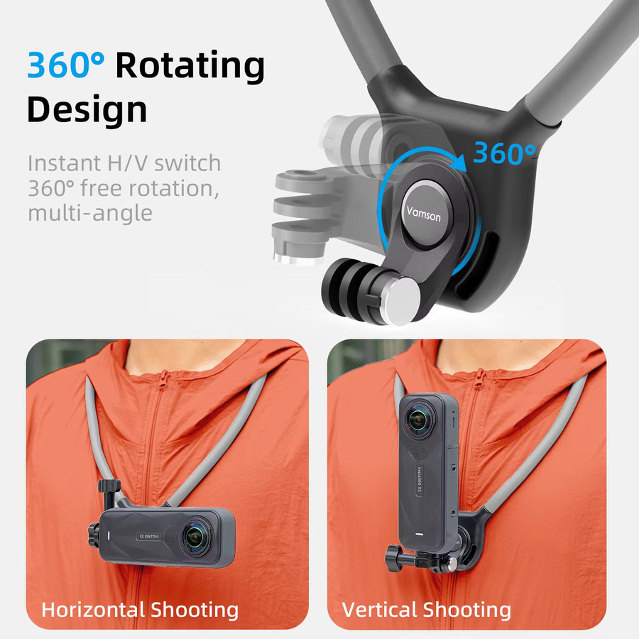 Vamson Silikon-Hals- und Brusthalterung für Insta360 X5 X4 X3 X4Air zur Aufnahme von 360 Grad POV Panorama-Videos - Bild 3