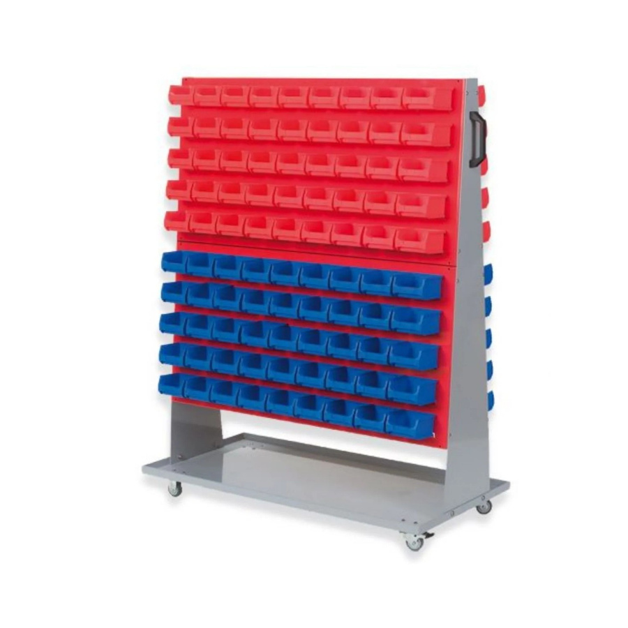 PROREGAL ProfiDrop Systemwagen auf Rollen mit roten Systemplatten und 180 roten sowie blauen Sichtlagerboxen, H x B x T: 130 x 100 x 50 cm - Bild 2