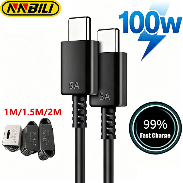 NNBILI USB-C Ladekabel 100W Typ C Datenkabel in Schwarz für Samsung Galaxy S22 S23 S24 S25 Plus Ultra Note 20 A53 A54 - Bild 1