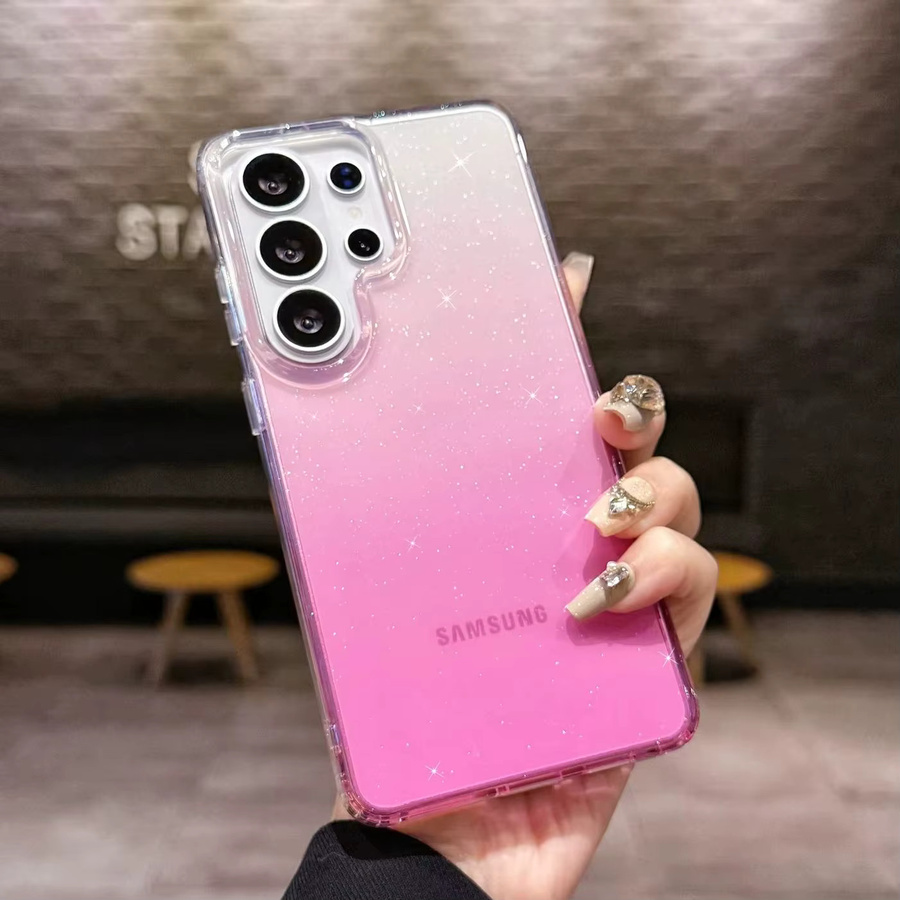 Glitzernde transparente Handyhülle mit Farbverlauf für Samsung Galaxy S26 S25 S24 S23 Ultra FE in Schwarz, Pink oder Transparent mit Stoßschutz - Bild 1