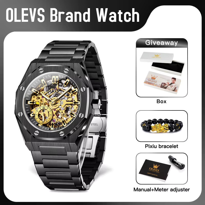 OLEVS Armbanduhr Automatik, Edelstahl, Schwarz, Herren - Bild 2