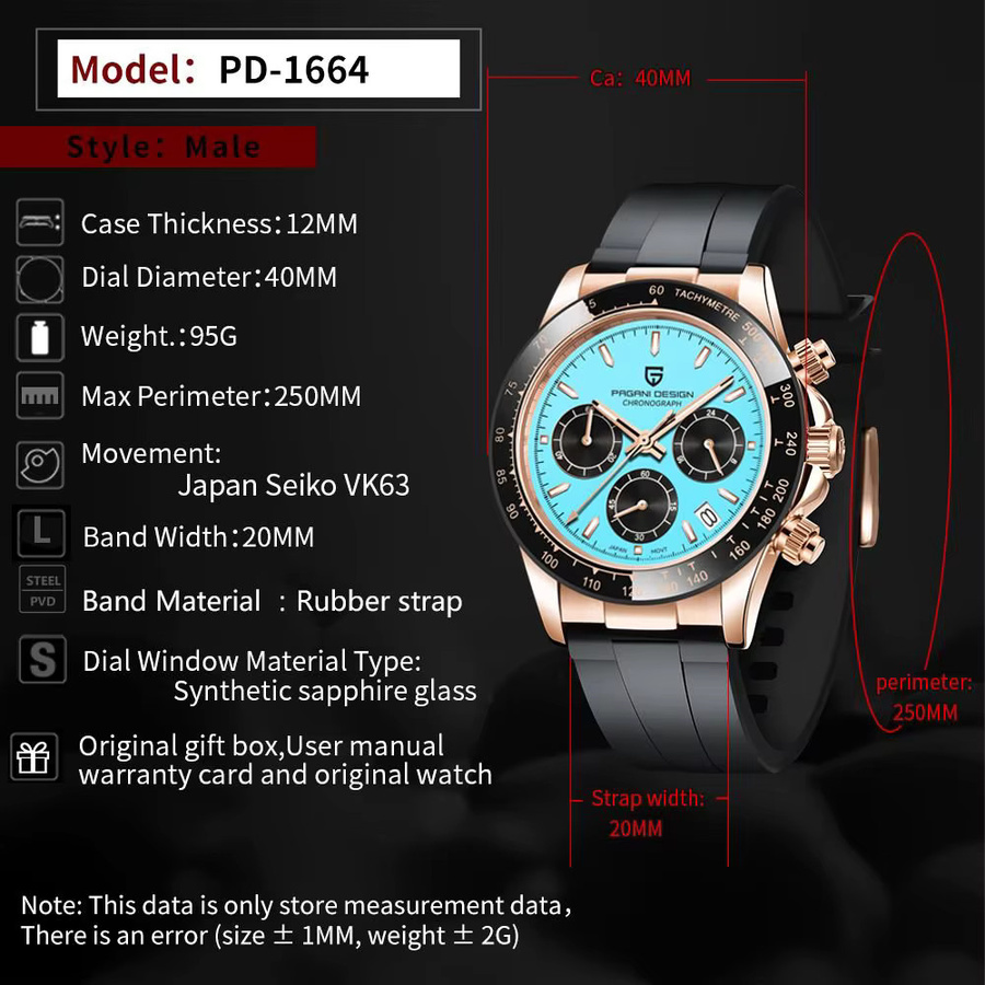 PAGANI DESIGN Chronograph, Quarz, Edelstahl, 40 mm, Blau, Herren - Bild 4