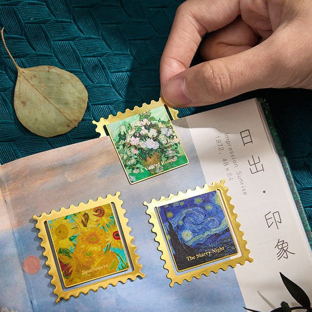 KOQZM Vintage Van Gogh Gemälde Lesezeichen aus goldenem Metall mit gewelltem Rand - Bild 1
