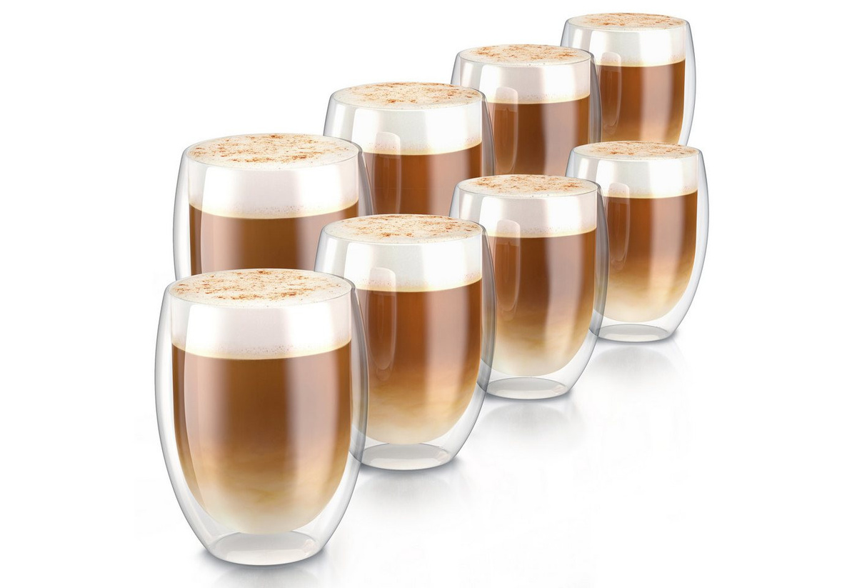 Arendo Thermogläser 8er-Set aus doppelwandigem Borosilikatglas, 350 ml pro Glas, für Kaffee und Tee, spülmaschinen- und mikrowellengeeignet - Bild 1