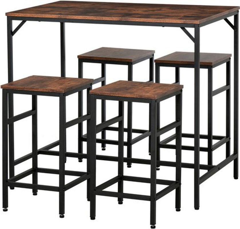 HOMCOM Bar-Set im Industrial-Design aus Holzwerkstoff und Stahl, Braun, B: 60 cm, H: 88 cm - Bild 1