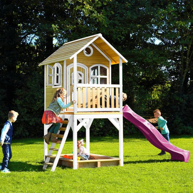 Axi Sarah Spielhaus Braun-Weiß mit Lila Rutsche - Bild 1