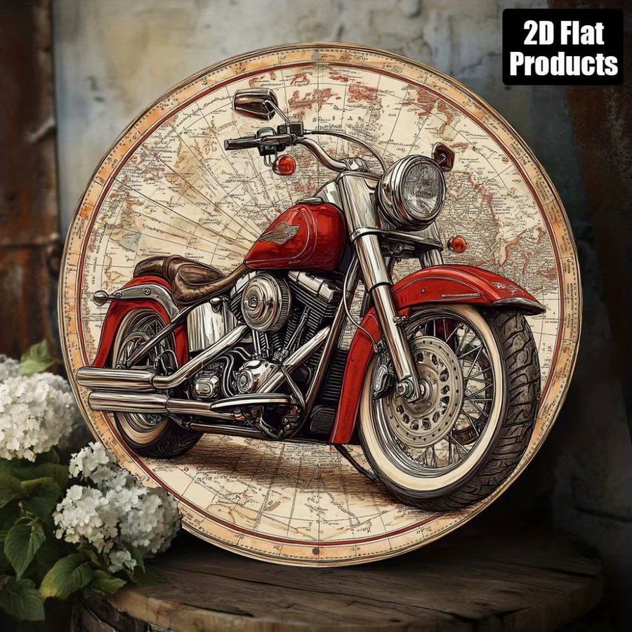 Hello Young Davidson Vintage Motorrad-Wandkunst aus Aluminium mit antikem Karten-Design, B/B: 20,3 x 20,3 cm - Bild 4