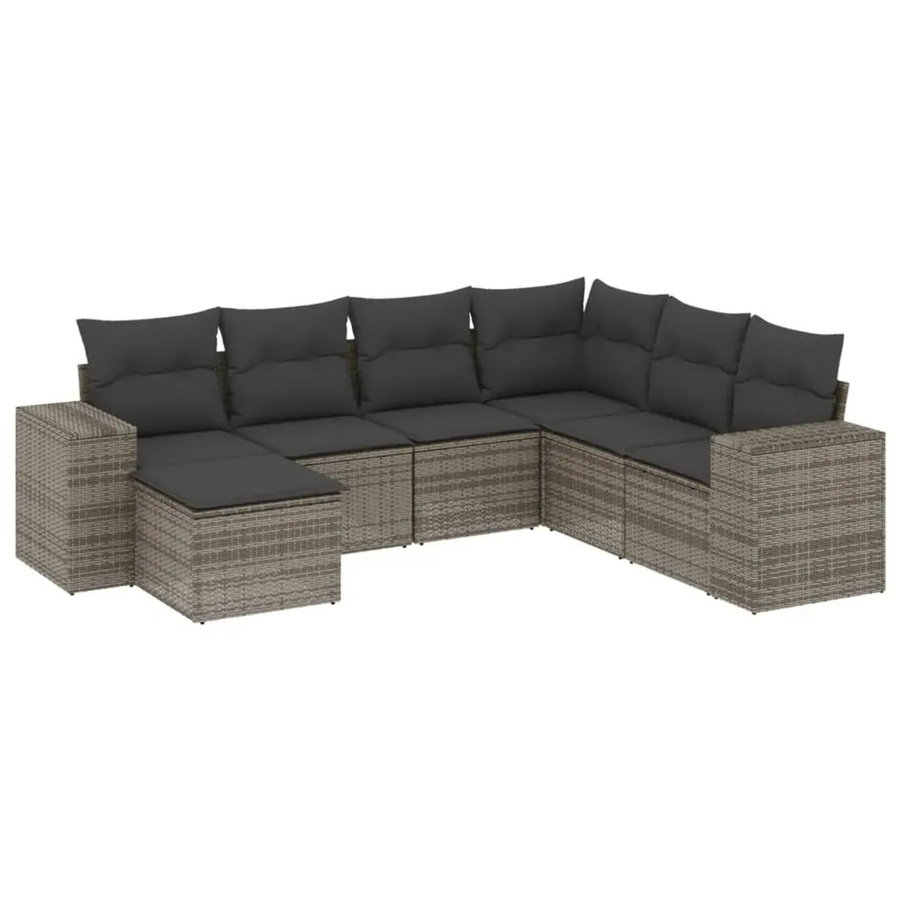 vidaXL 7-teilige Garten-Sofagarnitur in L-Form mit Kissen, Grau, Poly Rattan und Metallgestell - Bild 2