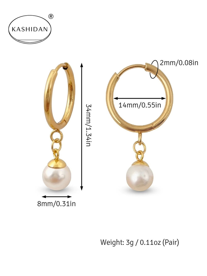 KASHIDAN Ohrringe Edelstahl, Gold, Perle, Damen, Vintage - Bild 3