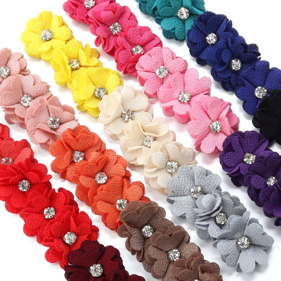 10 Stück Stoff Blumen Applikationen mit Perlen und Strass in Orange und Multicolour, Durchmesser: 3,5 cm, ideal für DIY Scrapbooking, Kleidung und Kopfbedeckungen - Bild 3