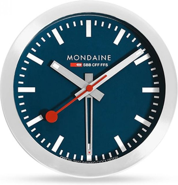 Mondaine A997.mcal.46sbv Alarm Mini-Tischuhr, analoge Runduhr in Weiß und Blau, modernes Design - Bild 1