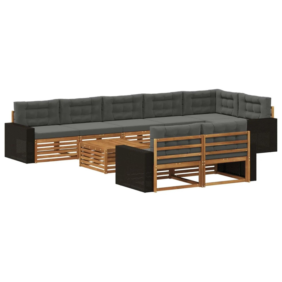 vidaXL Outdoor-Sofagarnitur aus Akazienholz mit 9 Kissen in Anthrazit/Grau - Bild 2