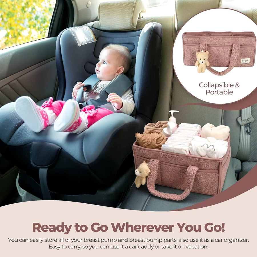 Baby-Windel-Caddy-Organizer mit Teddybär als Wickeltisch-Aufbewahrungskorb in Grün und Pink - Bild 2