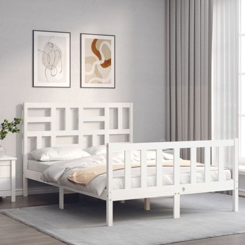 Massivholzbett aus Kiefer mit Kopfteil von Vidaxl in Weiß im Landhausstil und minimalistischem Design, B/T/H: 120 x 190 x 125,5 cm - Bild 1