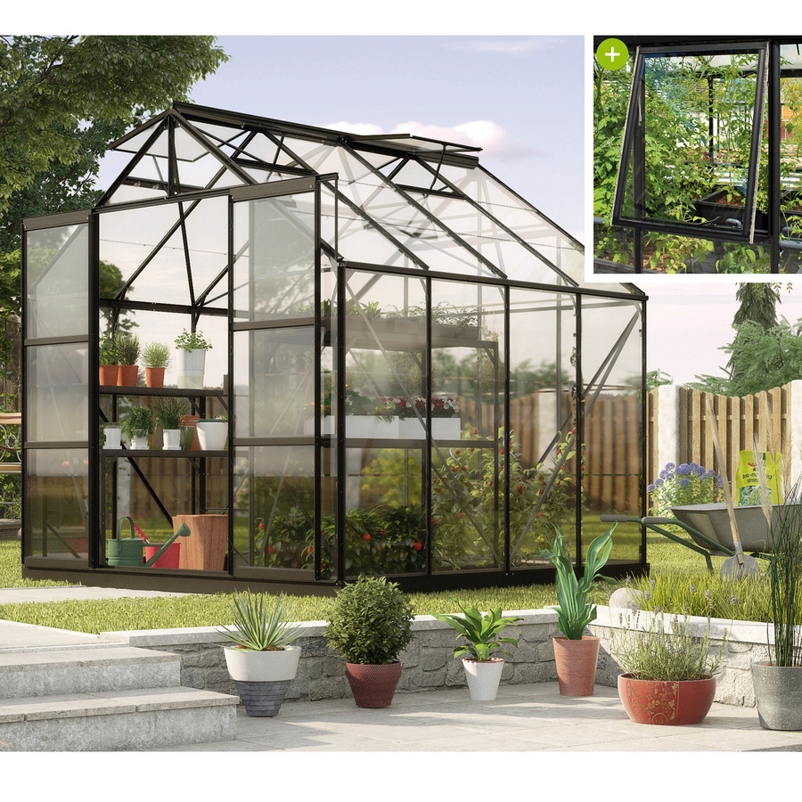 Vitavia Gewächshaus Jupiter 6700 in Schwarz mit 6,7 m² Fläche und 3 mm ESG Sicherheitsglas - Bild 4