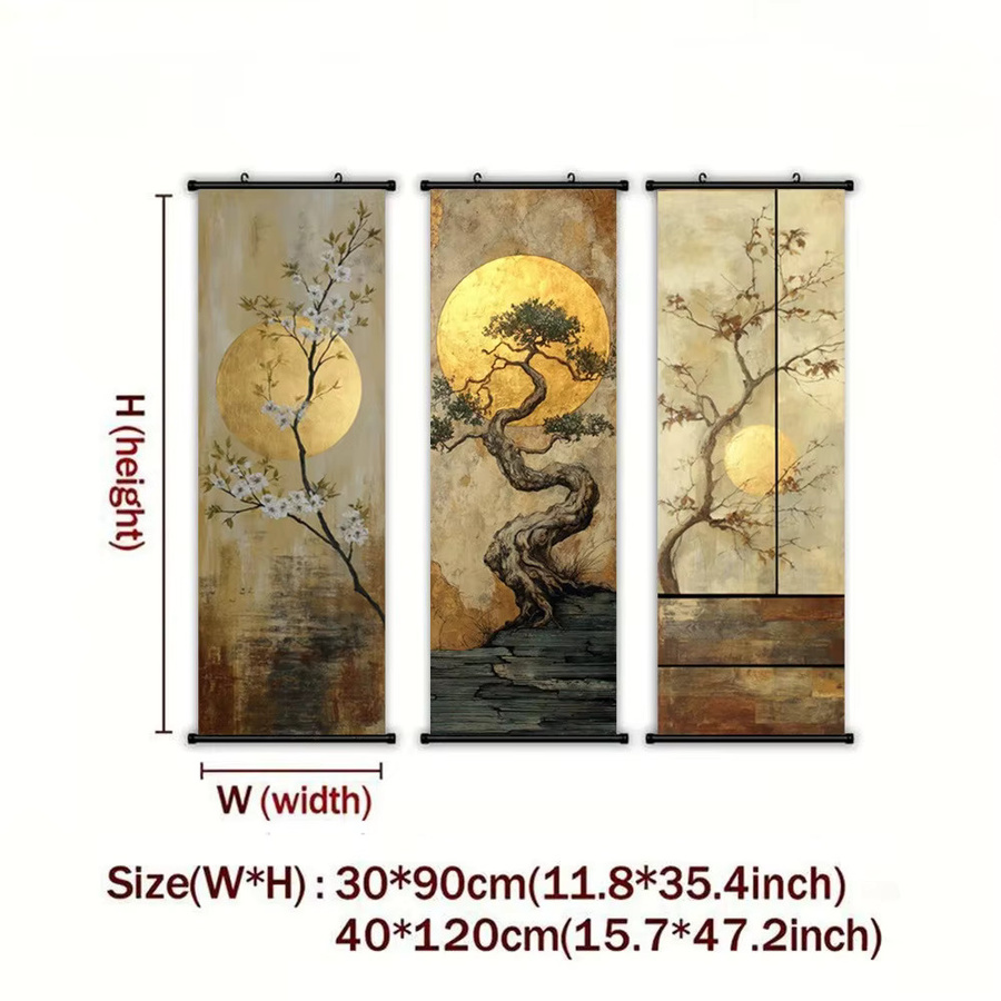 AsenArt Wandbild auf Leinwand mit goldenem Bokujou-Blütenzweig und Kirschblüten-Landschaftsmotiv - Bild 5