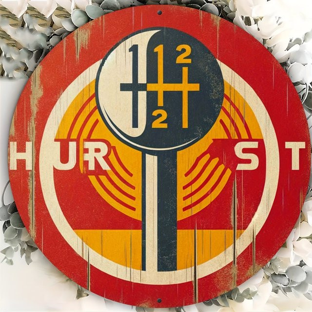 Potdemiel Rundes Metallschild im Vintage-Stil mit Hurst-Gangschaltungsdesign, Wanddeko aus Aluminium, Mehrfarbig, Durchmesser: 20,3 cm - Bild 1