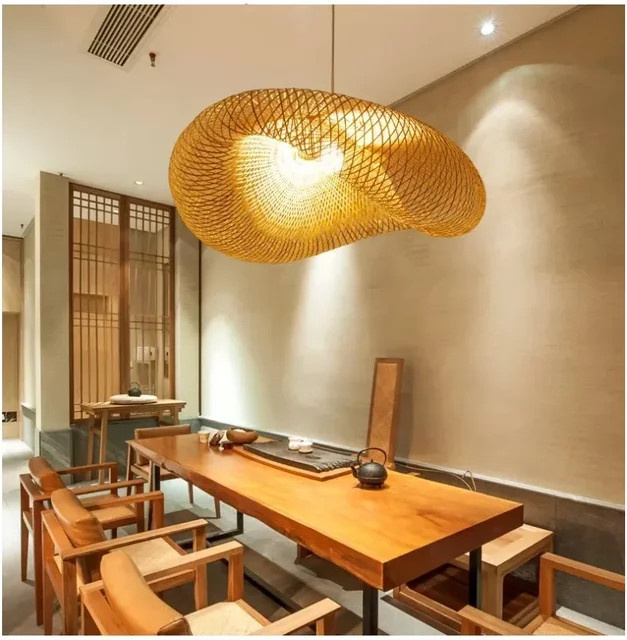 JOYINLED Vintage Pendelleuchte aus Bambus und Rattan in Braun mit warmweißem LED-Licht für Wohnzimmer und Küche - Bild 1