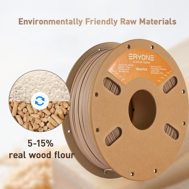 ERYONE Holz-PLA-Filament für 3D-Drucker, 1,75 mm, Braun, 1 kg - Bild 1