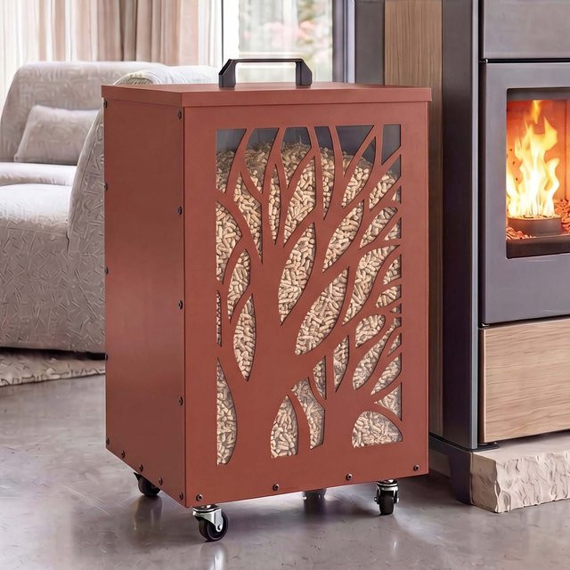 MCW Pelletbehälter MCW-Q30 Bäume Aufbewahrungsbox mit Rollen in Orange, H x B x T: 64 x 36 x 36 cm - Bild 1