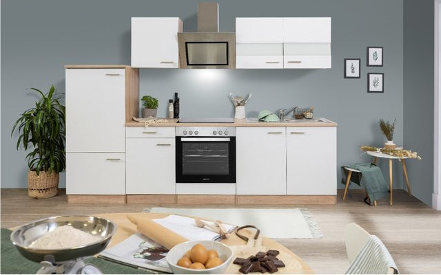 Respekta Küchenzeile modern in Eiche Sägerau mit Glaselementen und Soft-Close-Funktion, Breite: 270 cm, Höhe: 200 cm, Tiefe: 60 cm - Bild 1