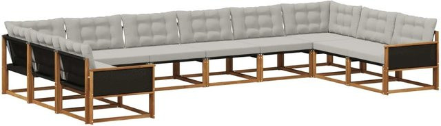 vidaXL Outdoor-Sofagarnitur aus Akazienholz mit 10 Kissen in Natur und Hellgrau - Bild 1