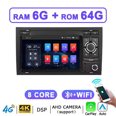 Wondefoo Android 15 Multimedia-Player mit 7 Zoll Bildschirm für Audi A4 B6 S4 B7 RS4 und Seat Exeo 2002-2008, Wireless Carplay, Bluetooth, WiFi und 4G, Schwarz, 2 DIN - Bild 7