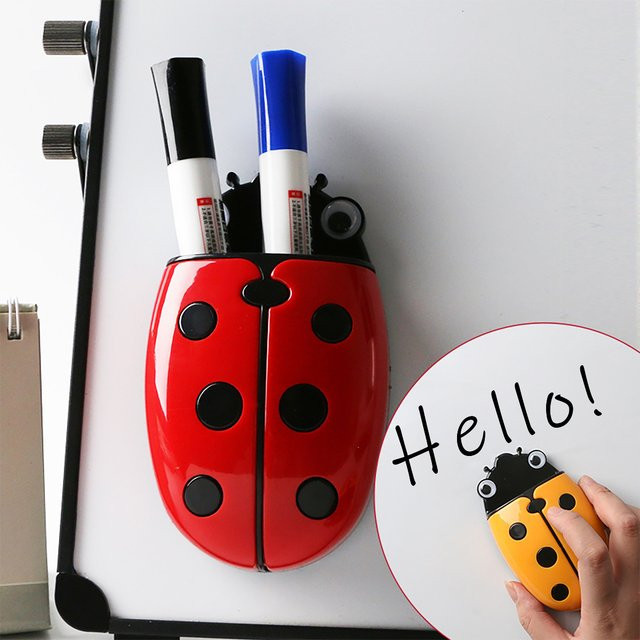 Marienkäfer Magnetstifthalter aus Kunststoff in Rot für Tafel und Whiteboard mit integriertem Radiergummi - Bild 1