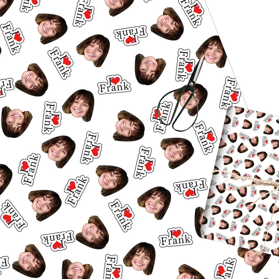 Joy-enlife Individuelles Geschenkpapier mit Gesicht und Namen für Valentinstag und Hochzeiten, Schwarz-Weiß mit rotem Herz, 3 oder 6 Stück - Bild 2