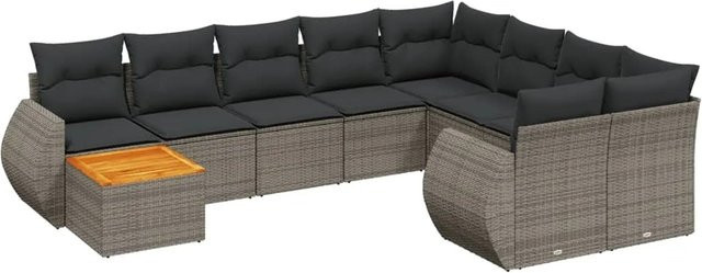 vidaXL 10-tlg. Garten-Sofagarnitur in L-Form aus Poly-Rattan in Grau mit Kissen und Armlehnen - Bild 1