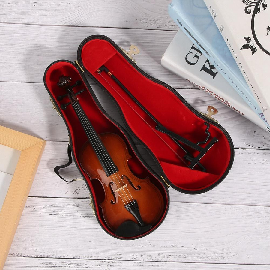 Holz Miniatur Violine Modell als dekoratives Musikinstrument-Ornament in Braun mit Geschenkbox - Bild 6