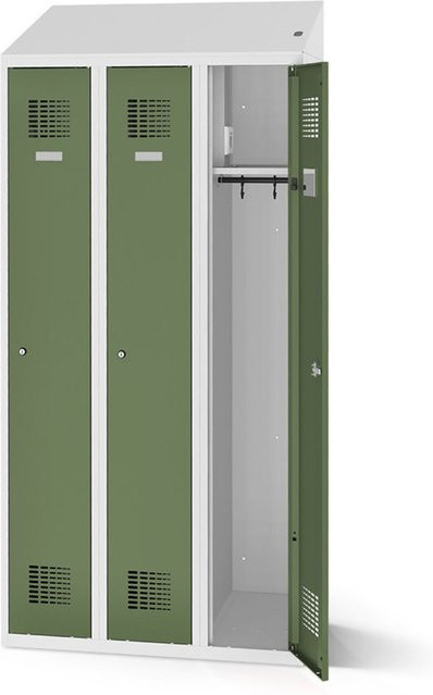 rotstahl Kleiderspind mit 3 Türen und Ladefunktion in Hellgrün, Korpus Lichtgrau, B: 120 cm, H: 200 cm - Bild 1