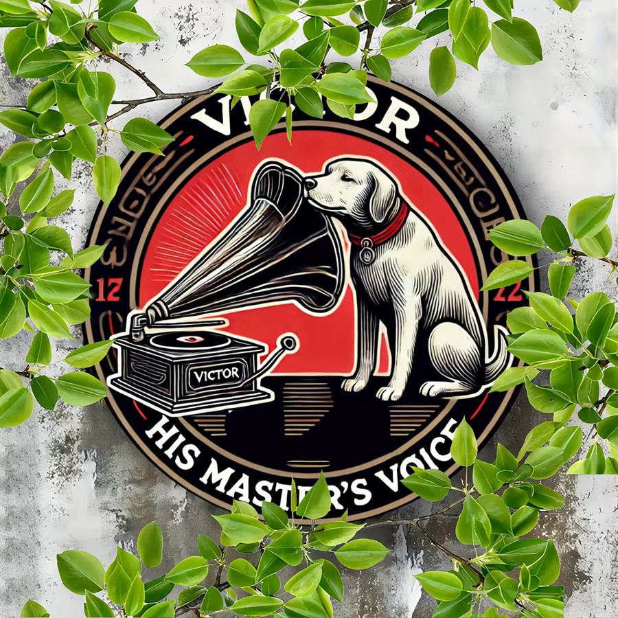 Potdemiel Vintage-Schild Victor's Master's Voice mit Hunde-Dekoration aus Metall, quadratisch, Mehrfarbig, B/H: 20 x 20 cm - Bild 5