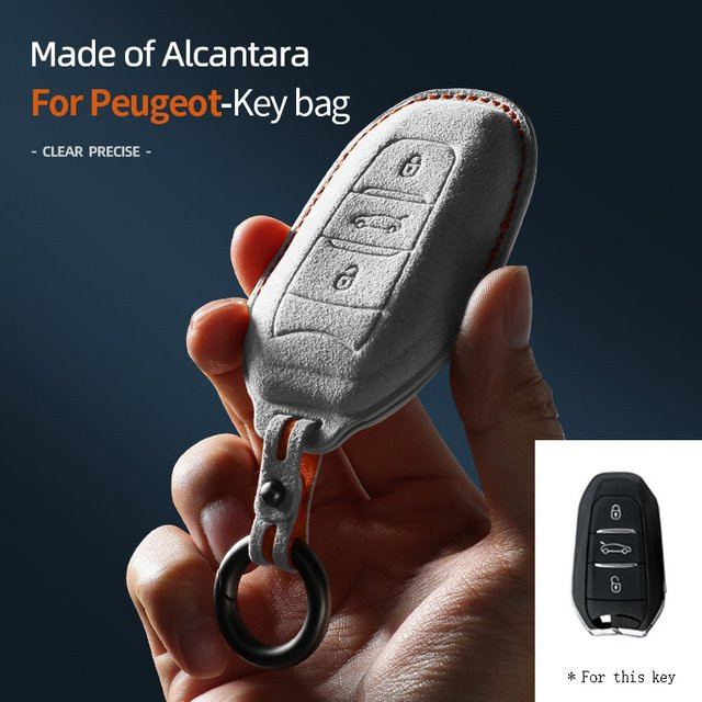Alcantara Autoschlüssel Hülle für Peugeot 408 508 3008 5008 2008 in Grau - Bild 1
